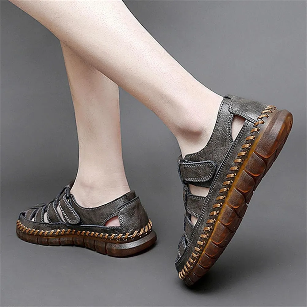 GEXECEUSS Sandals for Men Closed Toe Leather Sport Sandals Fisherman Sandals Outdoor Casual Walking Sandals Summer Water Shoes Beach Wading Shoes