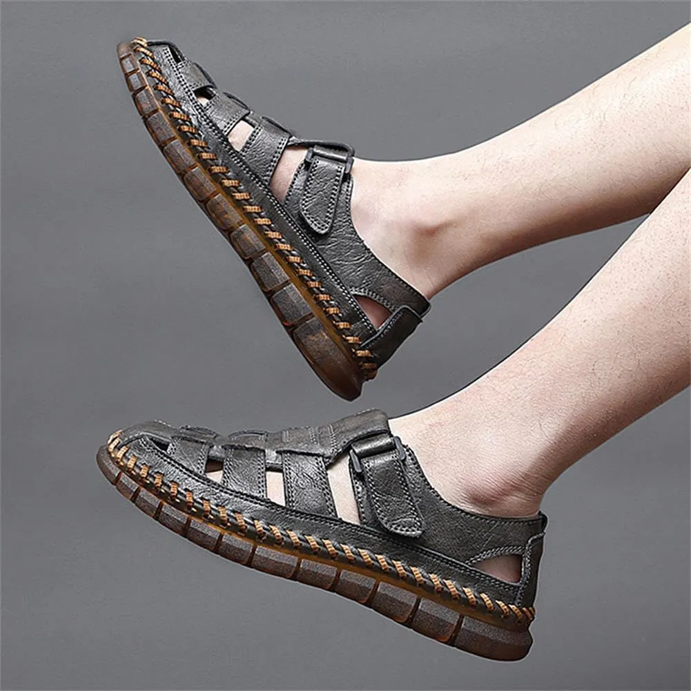 GEXECEUSS Sandals for Men Closed Toe Leather Sport Sandals Fisherman Sandals Outdoor Casual Walking Sandals Summer Water Shoes Beach Wading Shoes