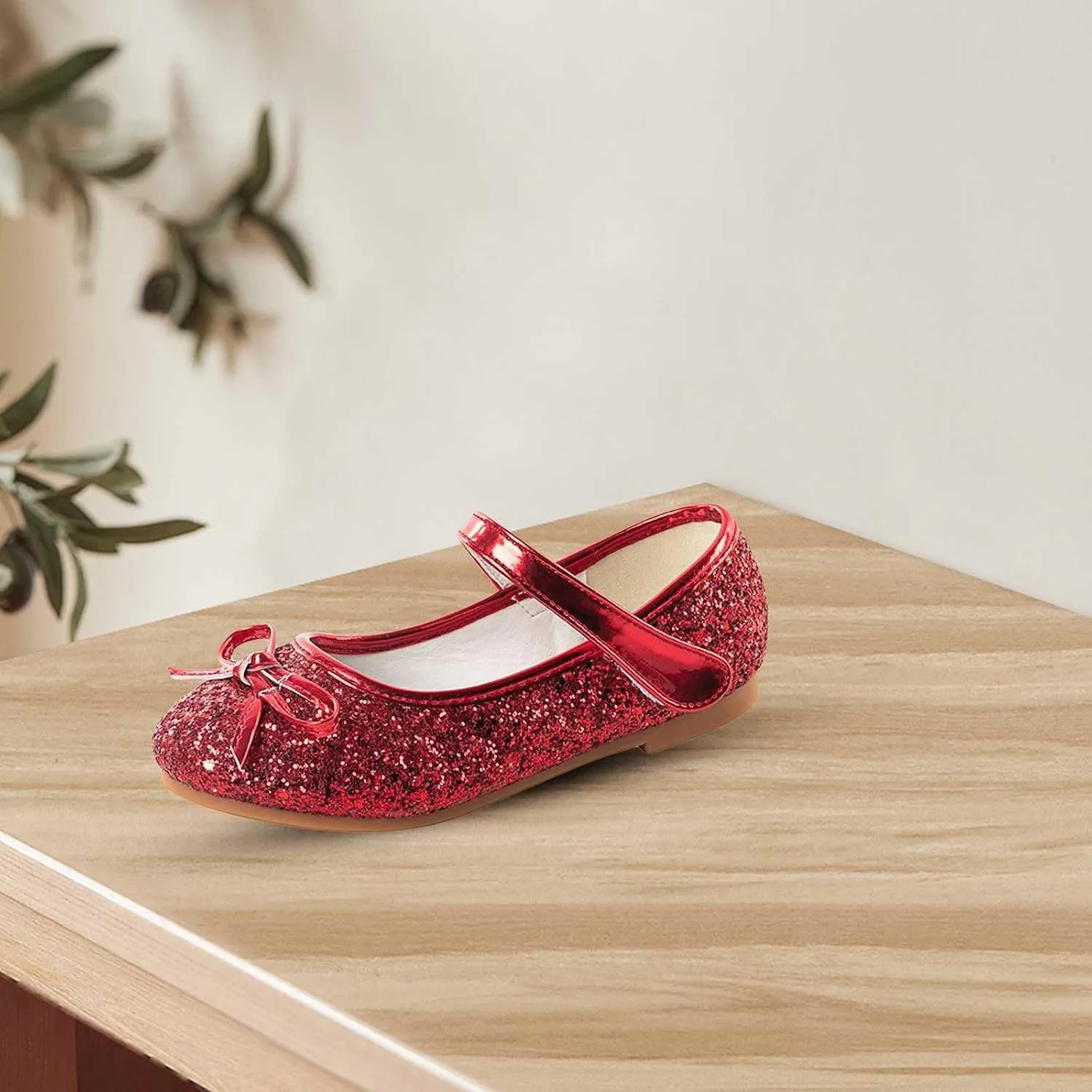 Girl Mary Jane Dress Shoes Glitter Flat Shoes Bowknot Sequin Shoe Bow Wedding Sandals High Heels Shiny Sandals