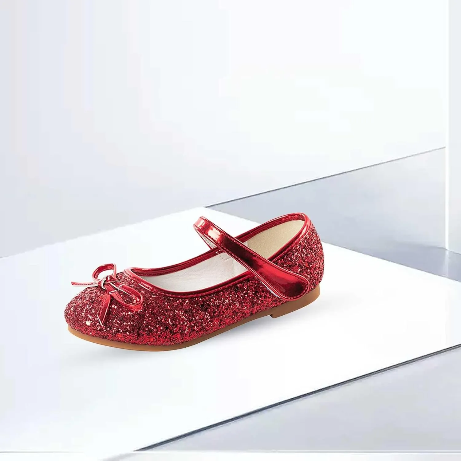 Girl Mary Jane Dress Shoes Glitter Flat Shoes Bowknot Sequin Shoe Bow Wedding Sandals High Heels Shiny Sandals