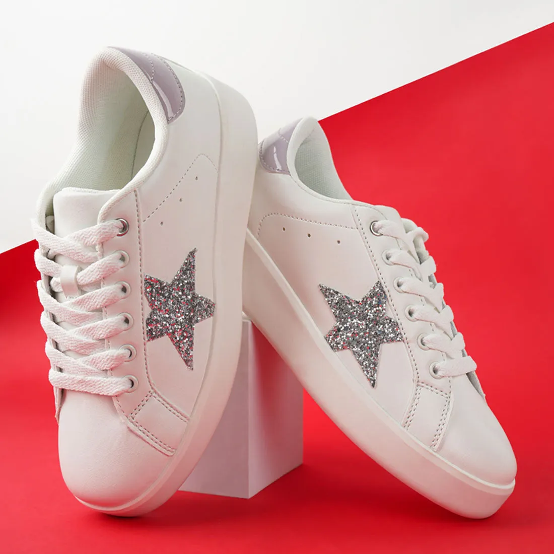 Glitter Star Applique Detail Sneakers