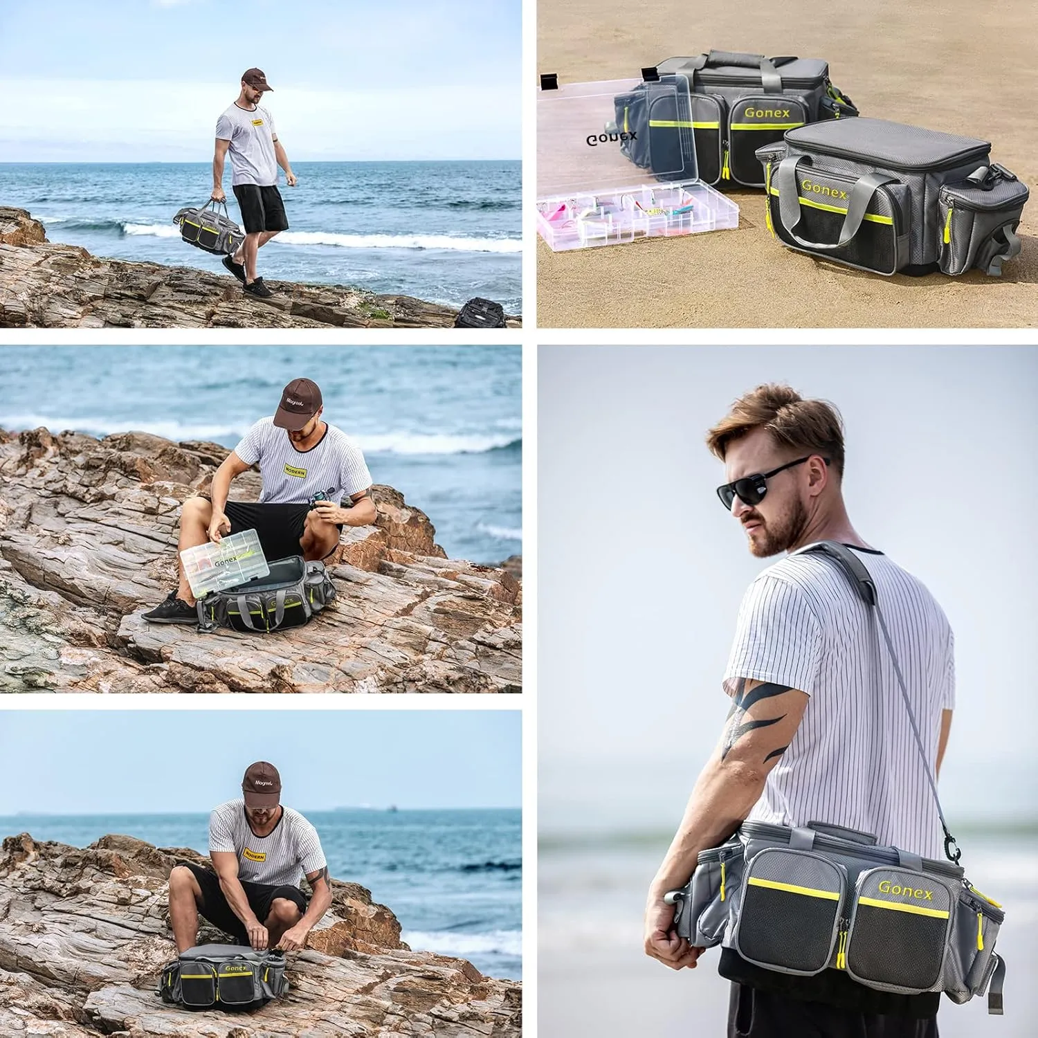 Gonex Fishing Tackle Bag, Water-Resistant Polyester Material Fishing Tackle Storage Bag with Padded Shoulder Strap and Non-Slip Base Suitable for 3600 3700 Tackle Box
