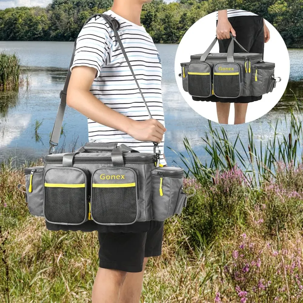 Gonex Fishing Tackle Bag, Water-Resistant Polyester Material Fishing Tackle Storage Bag with Padded Shoulder Strap and Non-Slip Base Suitable for 3600 3700 Tackle Box