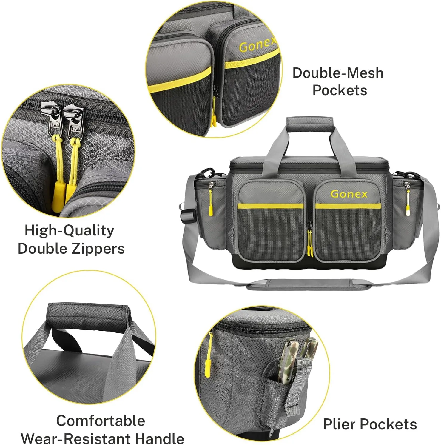 Gonex Fishing Tackle Bag, Water-Resistant Polyester Material Fishing Tackle Storage Bag with Padded Shoulder Strap and Non-Slip Base Suitable for 3600 3700 Tackle Box