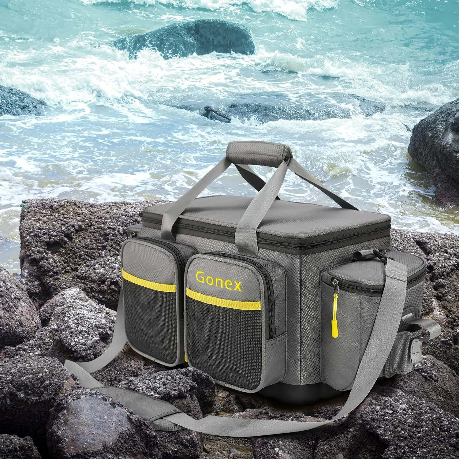 Gonex Fishing Tackle Bag, Water-Resistant Polyester Material Fishing Tackle Storage Bag with Padded Shoulder Strap and Non-Slip Base Suitable for 3600 3700 Tackle Box