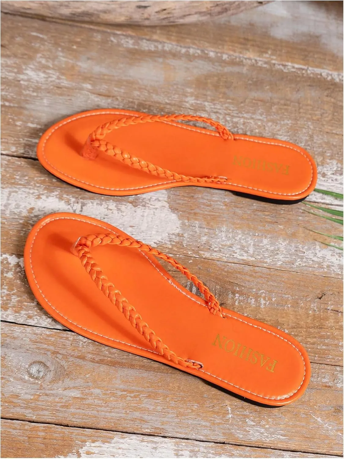 GORGLITTER Women's Leather Flip Flops Braided Sandals Summer Beach Vacation Open Toe Thong Slip on Slides