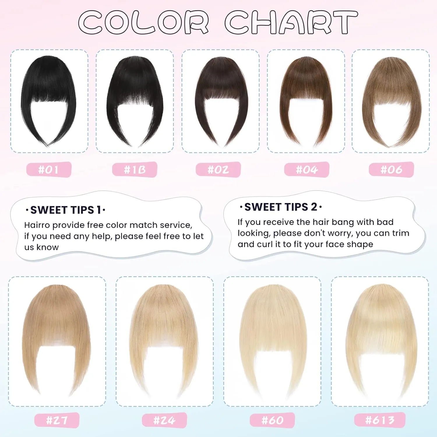 Hairro Clip-In Bangs Human Hair French Bangs Flat Front Fringe Hairpiece For Women 14g #06 Light Brown