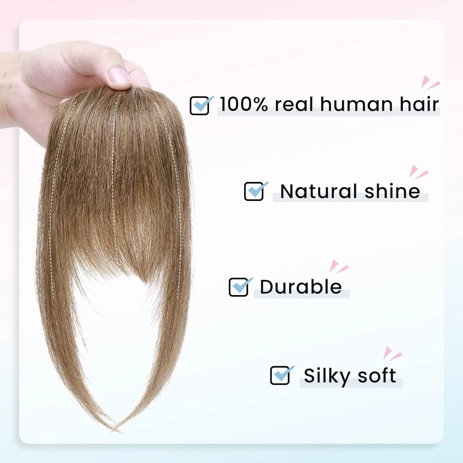 Hairro Clip-In Bangs Human Hair French Bangs Flat Front Fringe Hairpiece For Women 14g #06 Light Brown