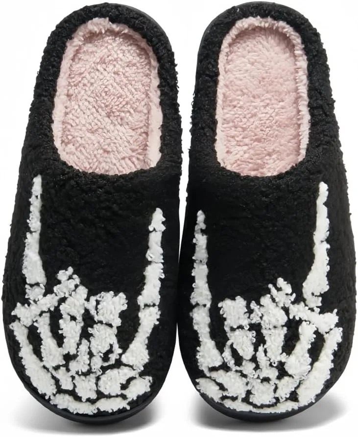 Halloween Slippers for Women Retro Soft Cozy Comfy Plush Lightweight Ghost Face Slip-on Indoor Outdoor Scream Slip on Anti-Skid Sole Christmas House Shoes