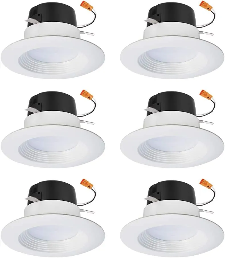 HALO 4 inch Recessed LED Can Light – Retrofit Ceiling & Shower Downlight – 3000K -Baffle White Trim (6 Pack)