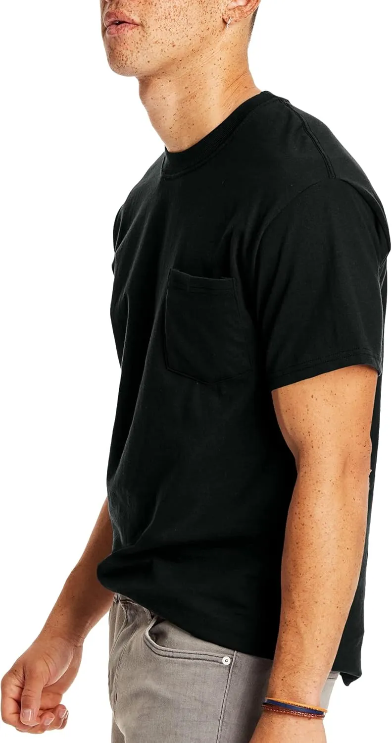 Hanes Men's Heavyweight Pocket T-Shirt, Beefy-T Full-Cut Cotton Pocket Tee for Men, Crewneck T-Shirt For Men, 1 or 2 Pack