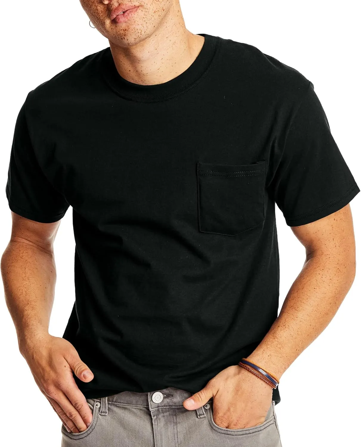 Hanes Men's Heavyweight Pocket T-Shirt, Beefy-T Full-Cut Cotton Pocket Tee for Men, Crewneck T-Shirt For Men, 1 or 2 Pack