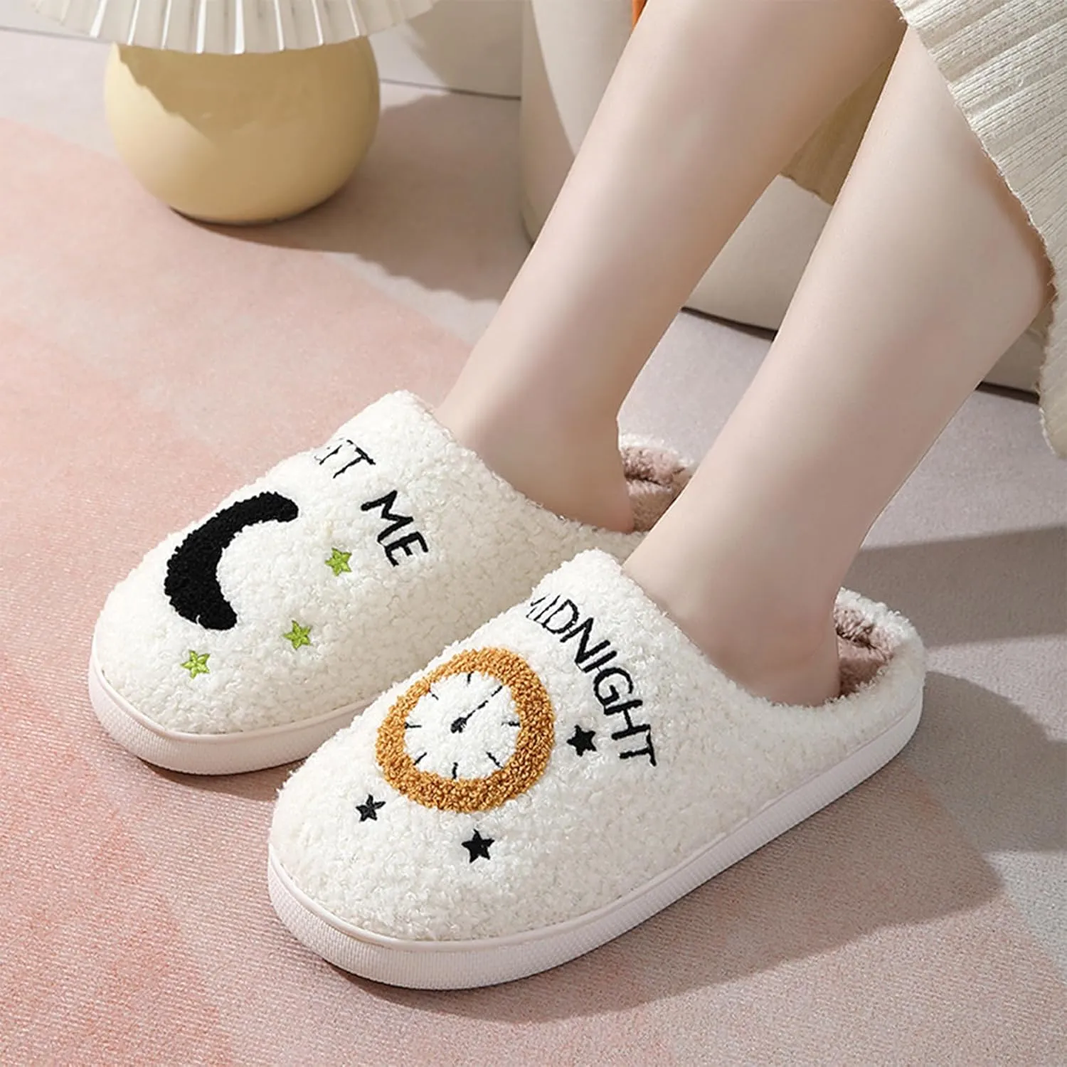 Happy Face Slippers for Women Men,Retro Soft Cozy Comfy Plush Lightweight House Slippers Slip-on Indoor Outdoor Slippers,Slip on Anti-Skid Sole