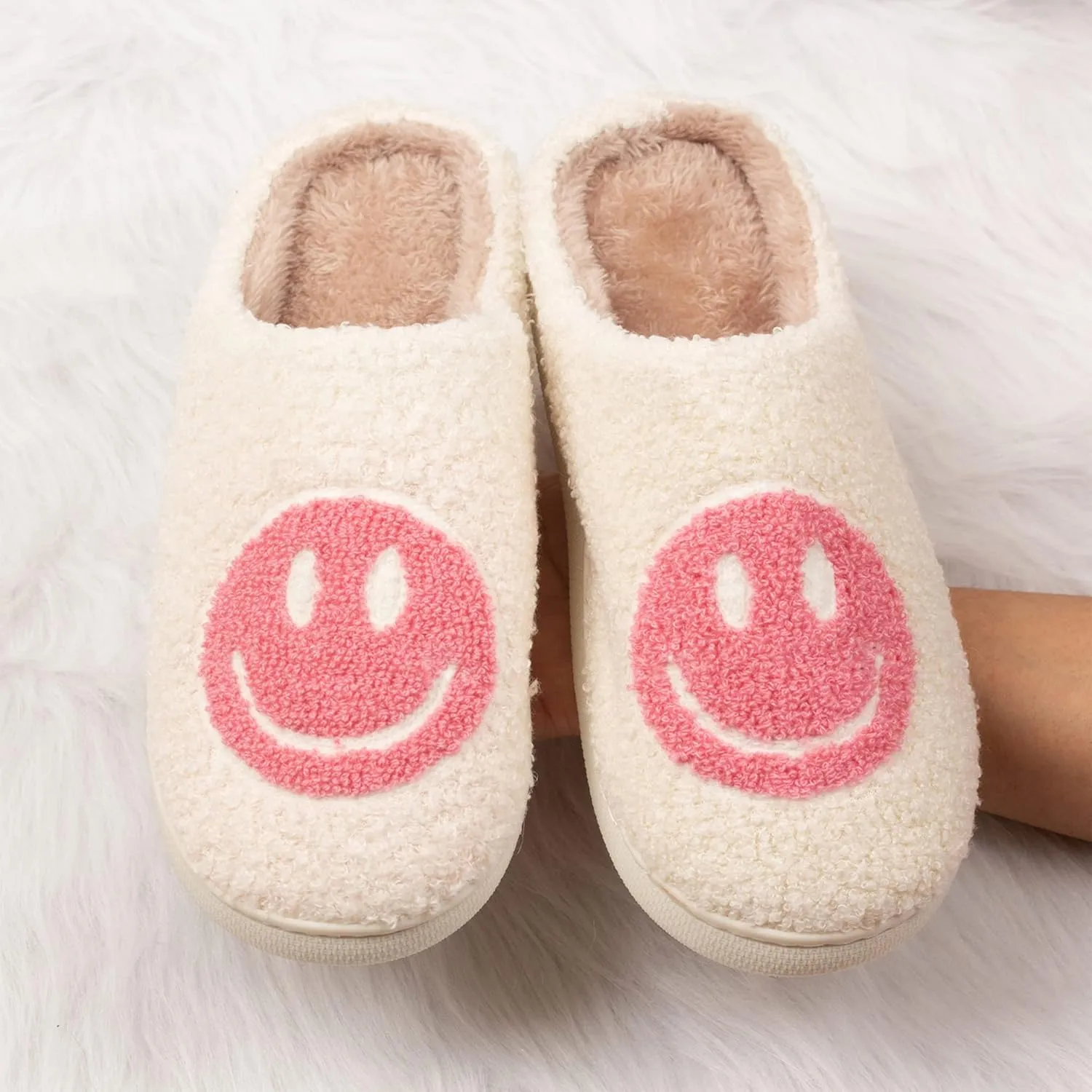 Happy Face Slippers Retro Cozy Comfy Plush Warm Slip-on Slippers Winter Soft Fuzzy Indoor House Shoes with Memory Foam for Men Women…