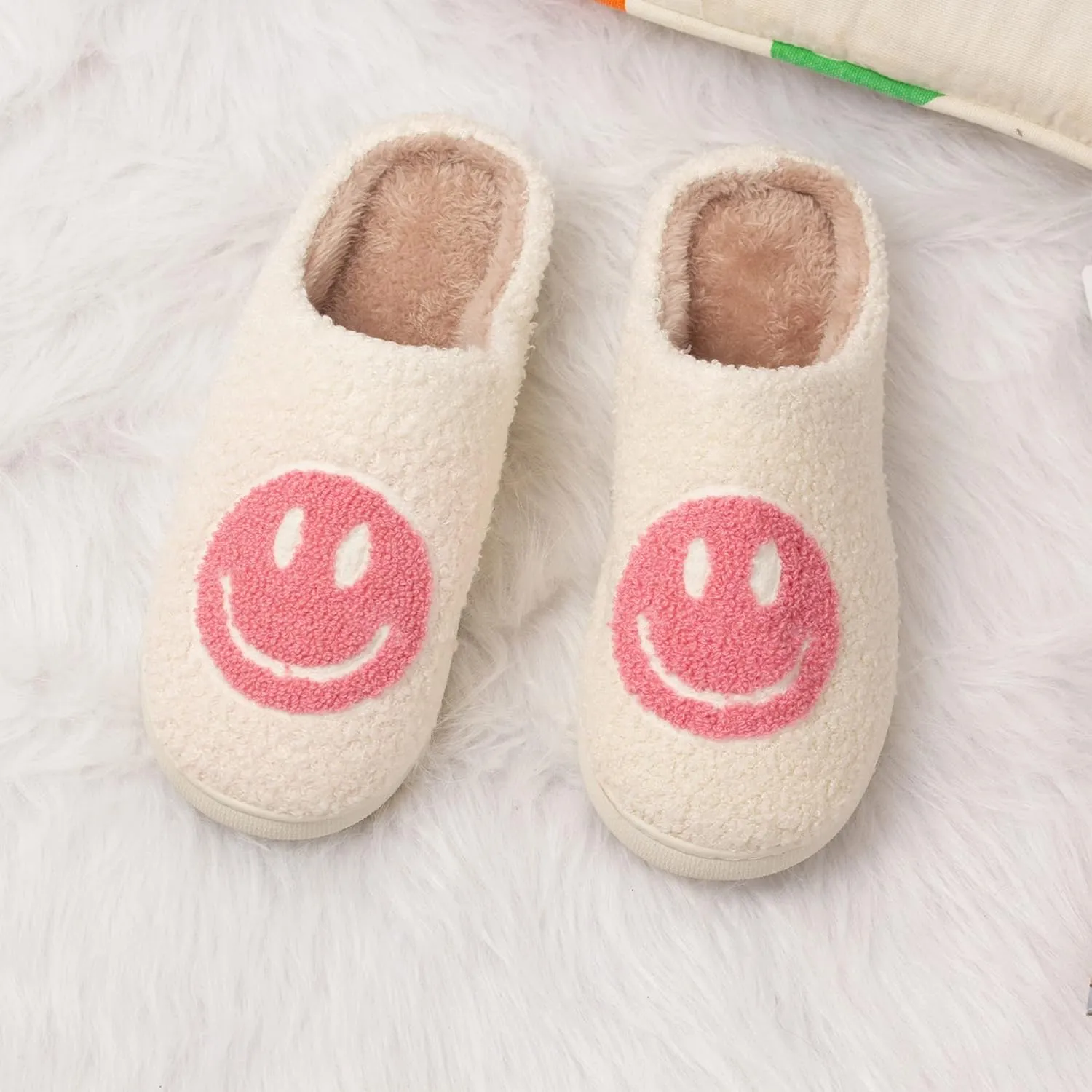 Happy Face Slippers Retro Cozy Comfy Plush Warm Slip-on Slippers Winter Soft Fuzzy Indoor House Shoes with Memory Foam for Men Women…