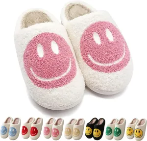 Happy Face Slippers Retro Cozy Comfy Plush Warm Slip-on Slippers Winter Soft Fuzzy Indoor House Shoes with Memory Foam for Men Women…