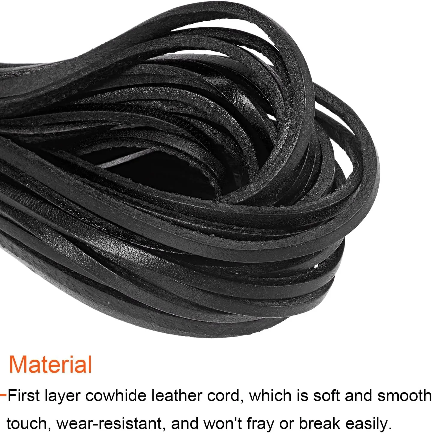 HARFINGTON 3.2mm Flat Leather Lacing Cord 11Yards/10M Crafting Braiding String for Tassel Bracelet Necklace DIY, Black