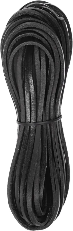 HARFINGTON 3.2mm Flat Leather Lacing Cord 11Yards/10M Crafting Braiding String for Tassel Bracelet Necklace DIY, Black