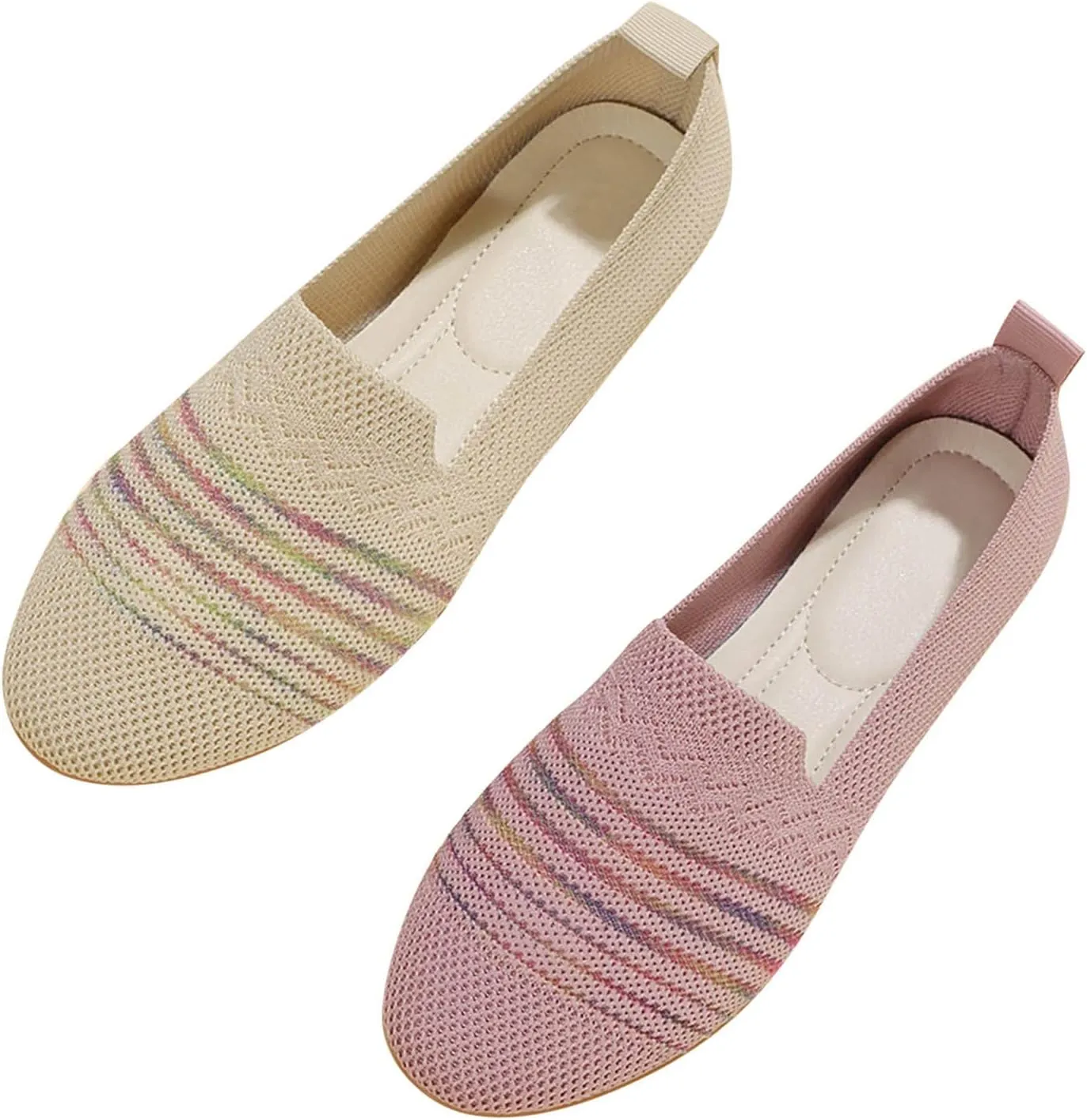 Hbeylia Fashion Loafers for Women Casual Spring Summer Breathable Knitted Round Toe Low Tops Canvas Shoes Slip On Flats Walking Shoes Non Slip Play Sneakers Loafers for Work Nurse
