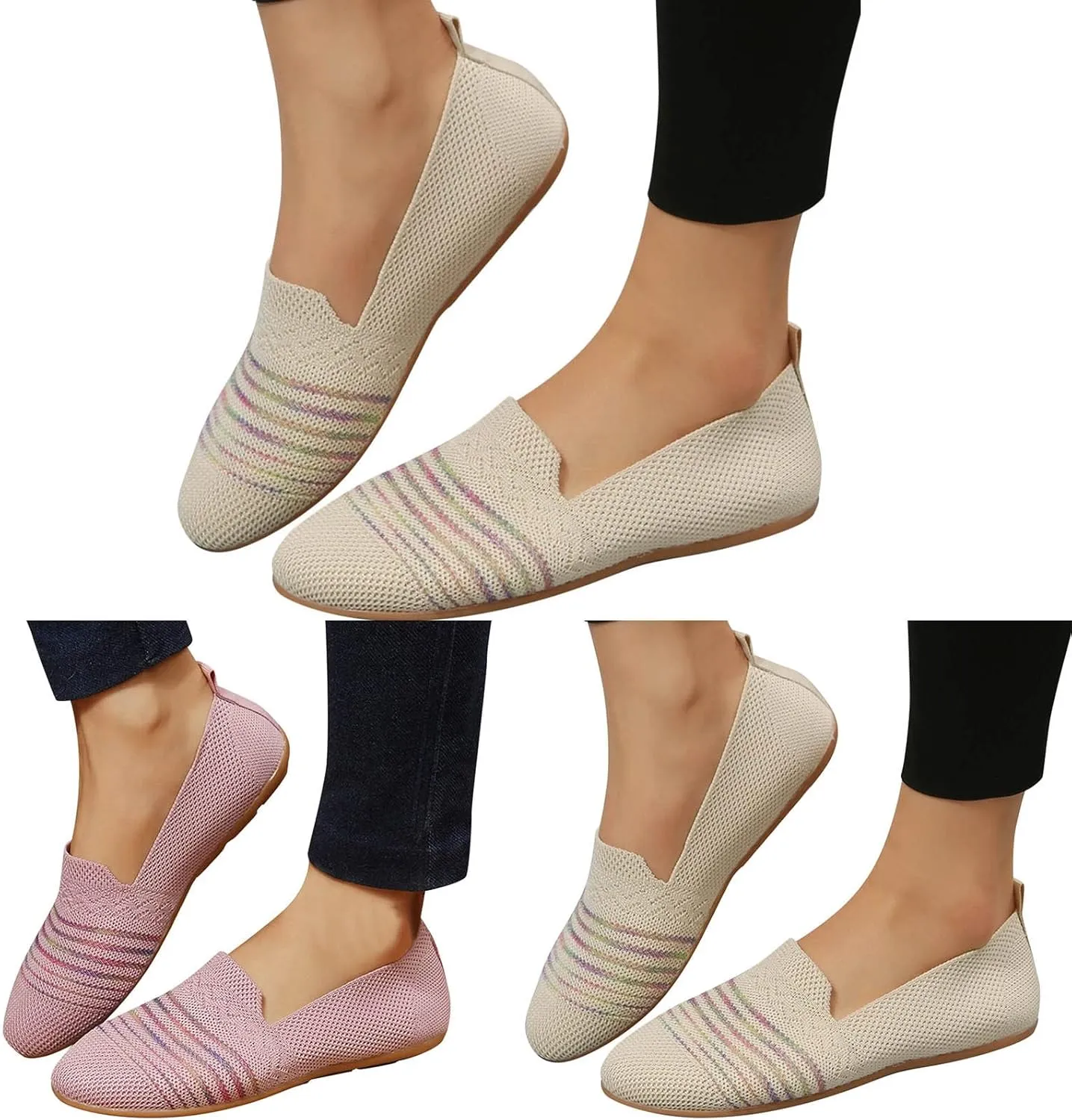 Hbeylia Fashion Loafers for Women Casual Spring Summer Breathable Knitted Round Toe Low Tops Canvas Shoes Slip On Flats Walking Shoes Non Slip Play Sneakers Loafers for Work Nurse