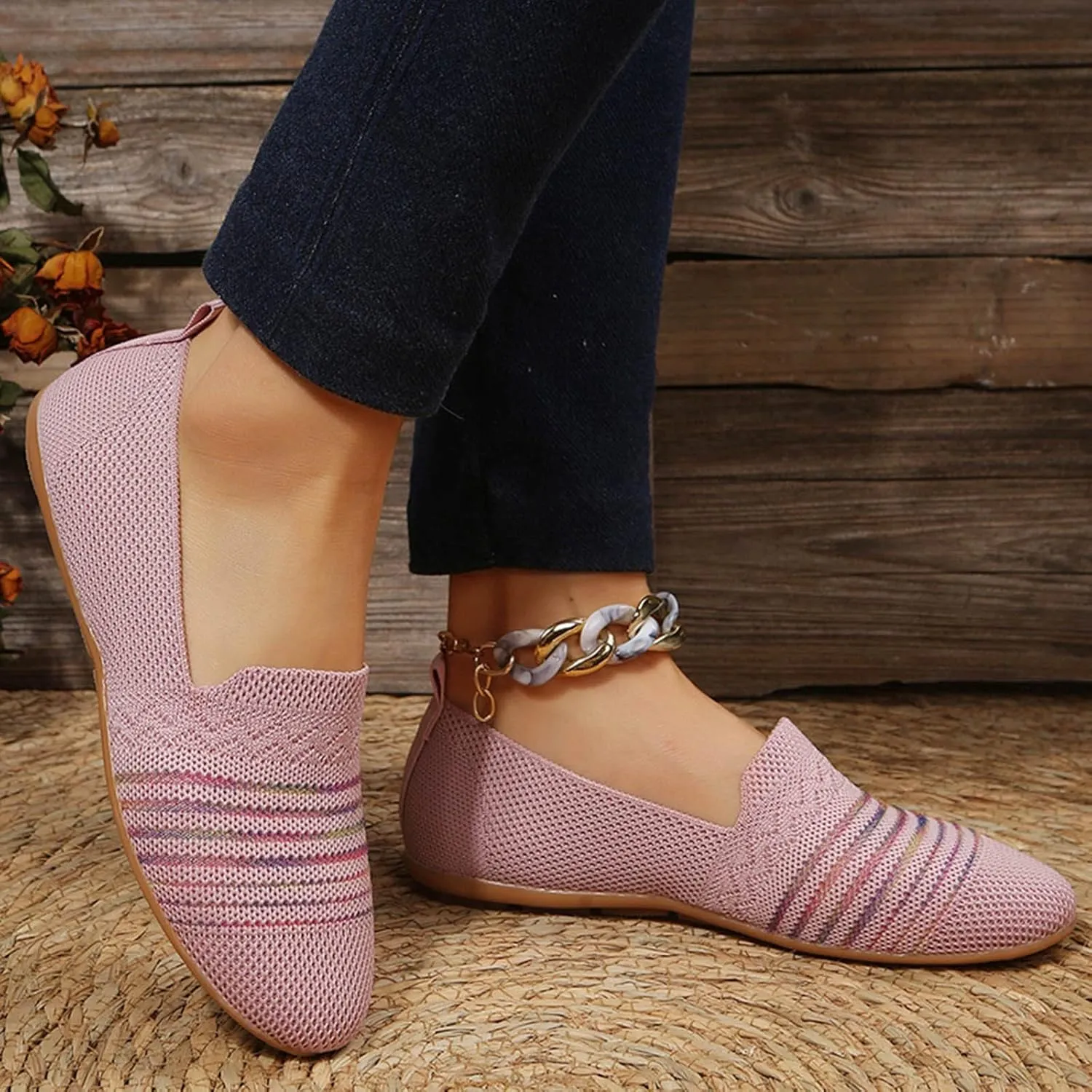 Hbeylia Fashion Loafers for Women Casual Spring Summer Breathable Knitted Round Toe Low Tops Canvas Shoes Slip On Flats Walking Shoes Non Slip Play Sneakers Loafers for Work Nurse