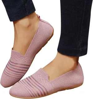 Hbeylia Fashion Loafers for Women Casual Spring Summer Breathable Knitted Round Toe Low Tops Canvas Shoes Slip On Flats Walking Shoes Non Slip Play Sneakers Loafers for Work Nurse