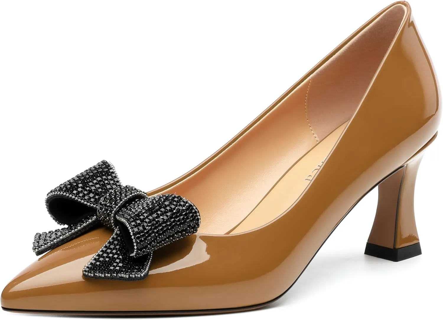 Heels for Women Closed Patent Pointed Toe Bow Pumps Slip on Kitten Low Heels Wedding Party Dress Office Shoes 2.5Inch