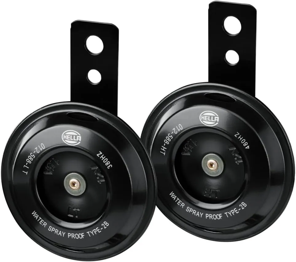 HELLA 012588011 Motorcycle Series Black 12V Disc Horn Kit (Universal Fit-Set/Box)