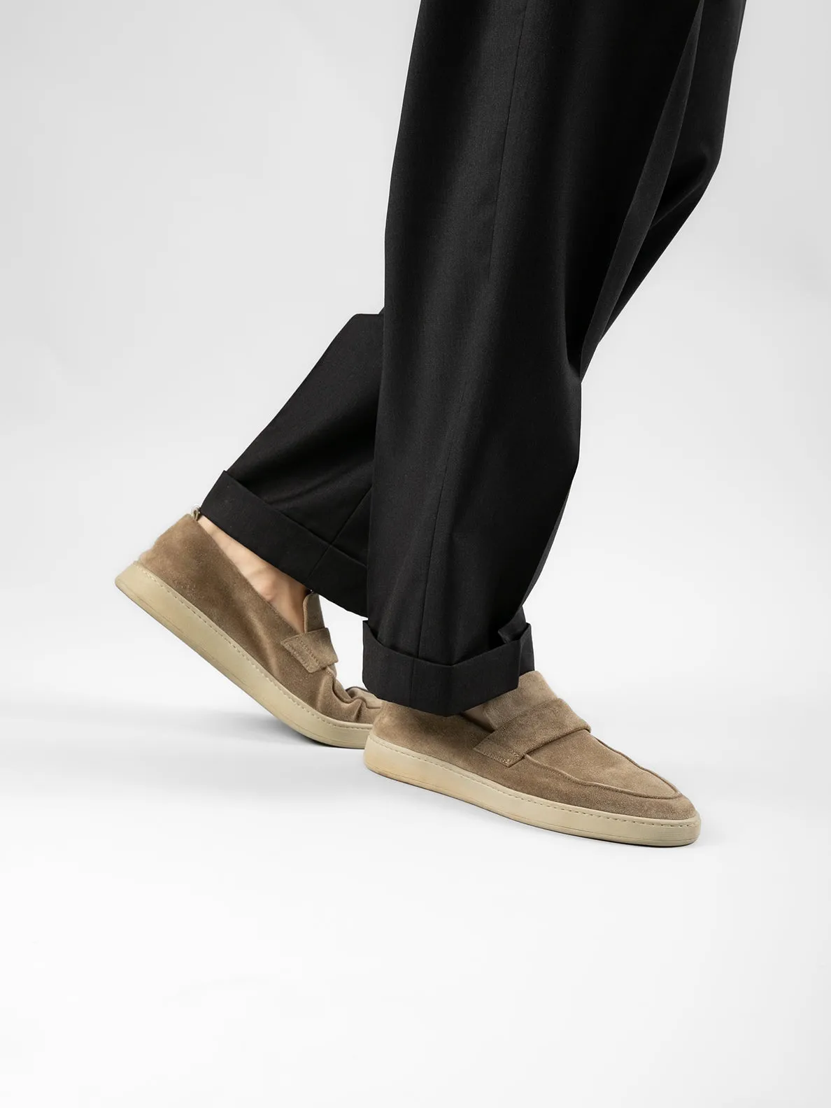 HERBIE 001 - Mocassini Penny Loafer in Pelle Scamosciata Tortora