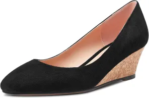 HEUIVZAR Pumps for Women Slip-on Closed Square Toe Block Chunky Wedge Low Heel Pumps Suede Shopping Vacation Classic 2 Inch