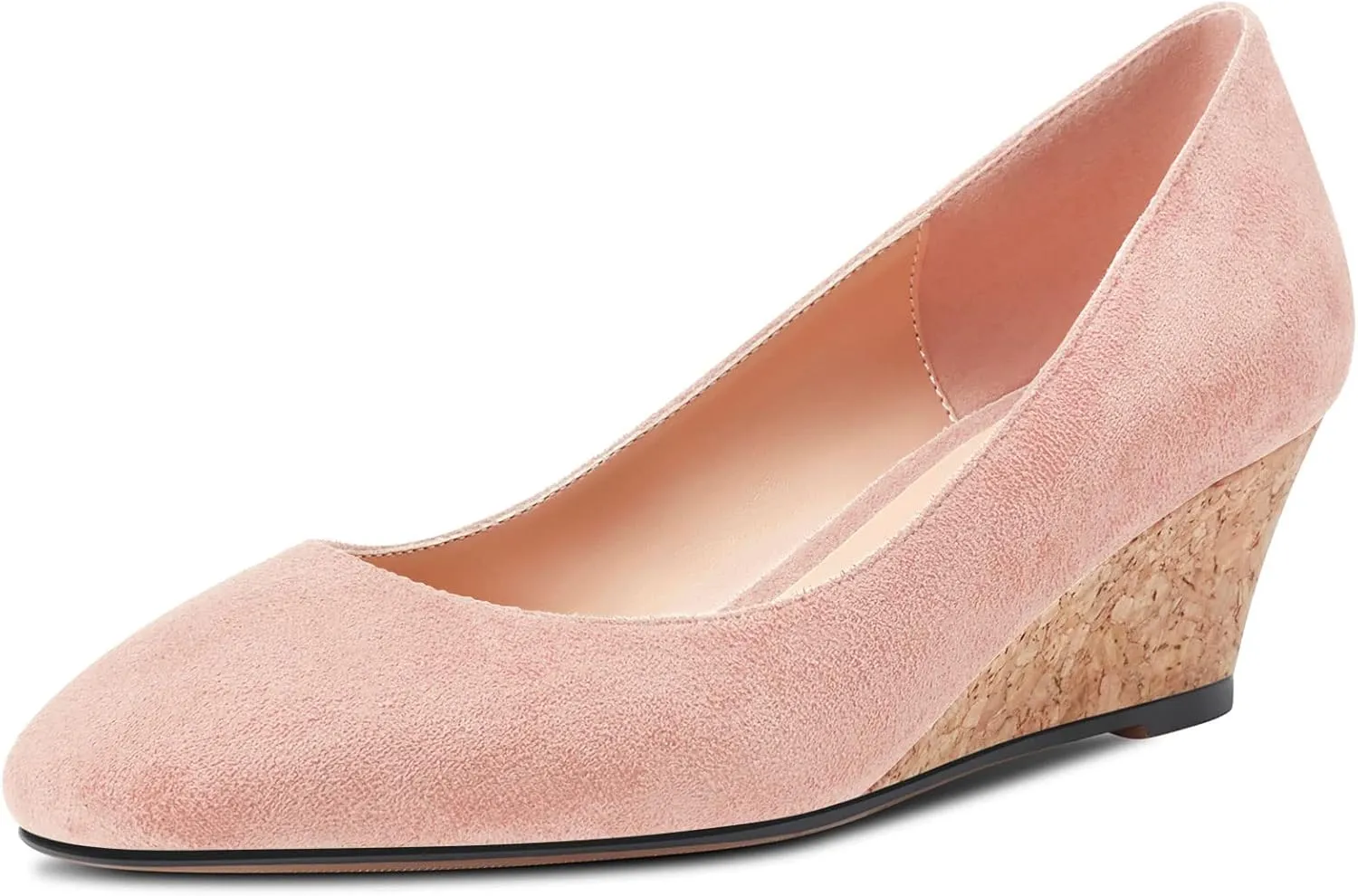 HEUIVZAR Pumps for Women Slip-on Closed Square Toe Block Chunky Wedge Low Heel Pumps Suede Shopping Vacation Classic 2 Inch