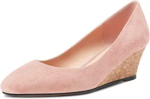 HEUIVZAR Pumps for Women Slip-on Closed Square Toe Block Chunky Wedge Low Heel Pumps Suede Shopping Vacation Classic 2 Inch