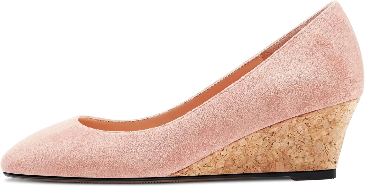 HEUIVZAR Pumps for Women Slip-on Closed Square Toe Block Chunky Wedge Low Heel Pumps Suede Shopping Vacation Classic 2 Inch