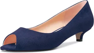 HEUIVZAR Pumps for Womens Open Peep Toe Low Kitten Heel Slip On Suede Casual Comfort Dress Shoes 1.5 Inch