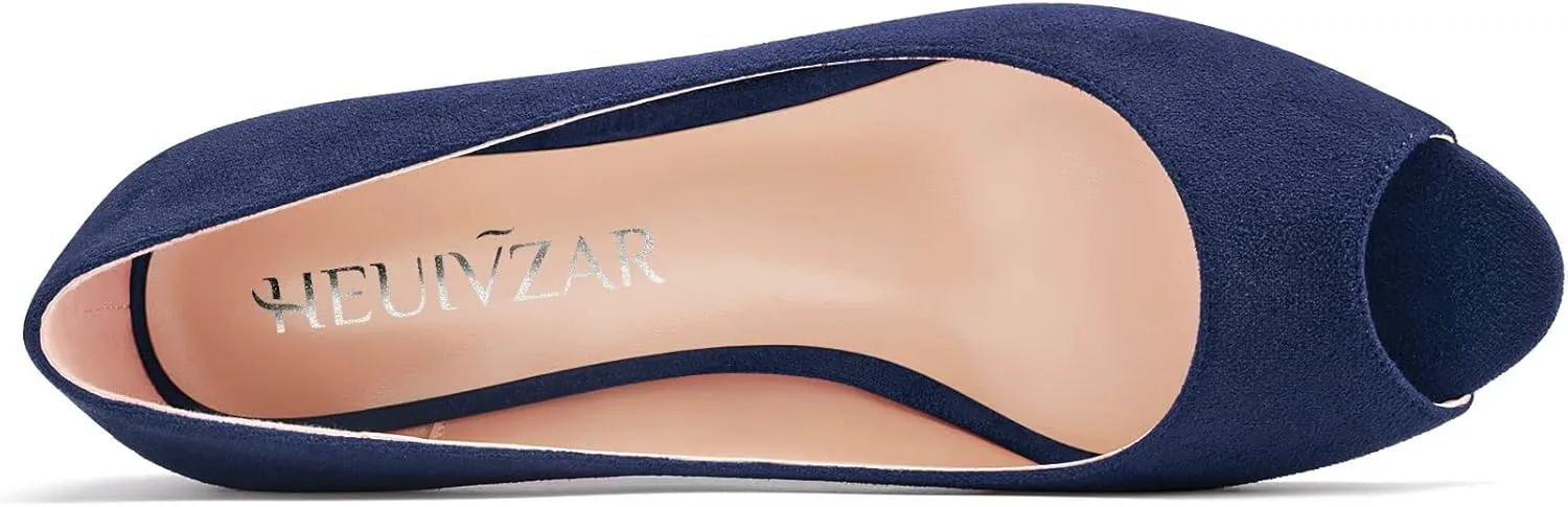 HEUIVZAR Pumps for Womens Open Peep Toe Low Kitten Heel Slip On Suede Casual Comfort Dress Shoes 1.5 Inch