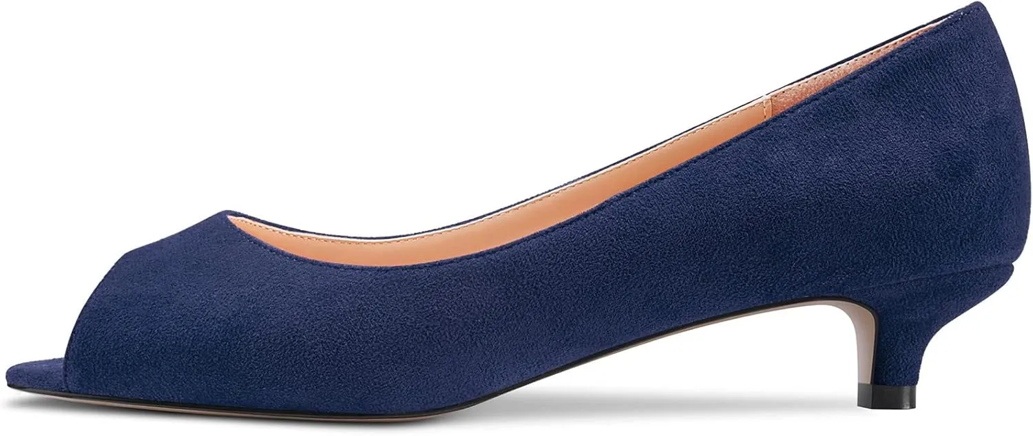 HEUIVZAR Pumps for Womens Open Peep Toe Low Kitten Heel Slip On Suede Casual Comfort Dress Shoes 1.5 Inch