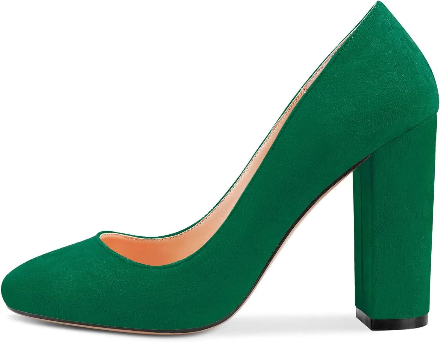 HEUIVZAR Women Pumps Pointed Toe Block Chunky High Heel Slip-on Dress Shoes Suede 4 Inch