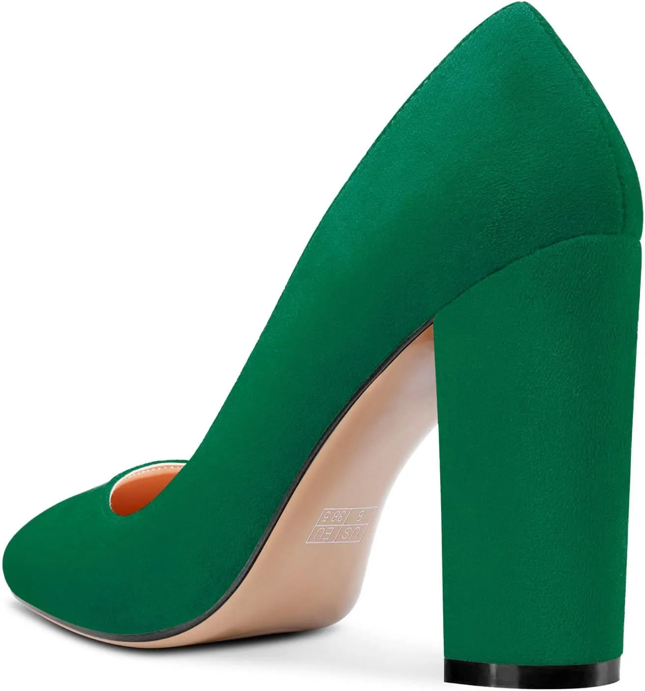 HEUIVZAR Women Pumps Pointed Toe Block Chunky High Heel Slip-on Dress Shoes Suede 4 Inch