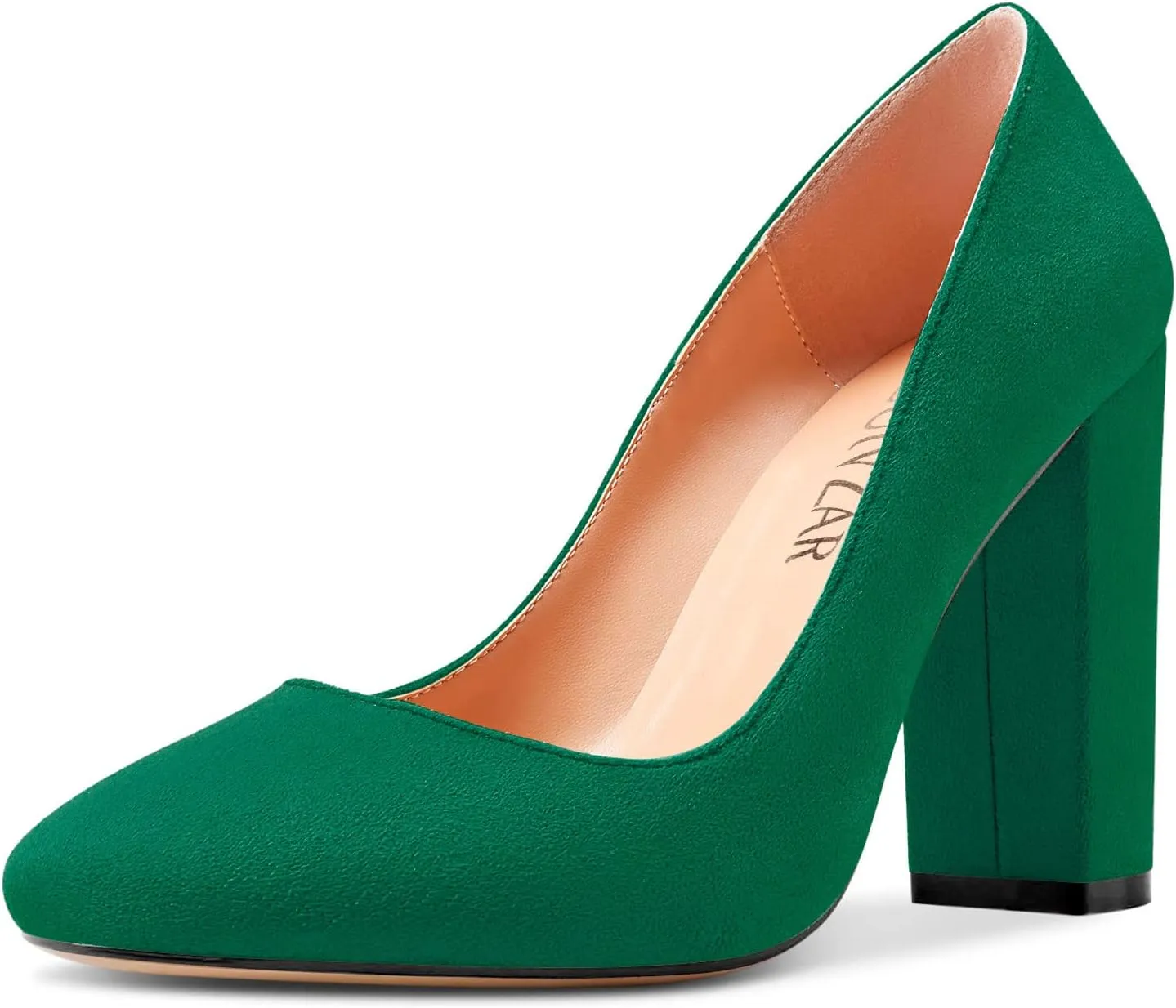 HEUIVZAR Women Pumps Pointed Toe Block Chunky High Heel Slip-on Dress Shoes Suede 4 Inch
