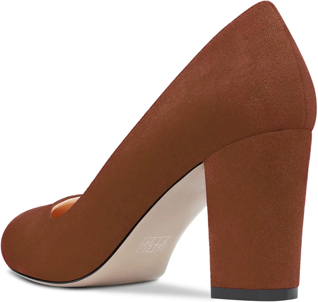 HEUIVZAR Women Pumps Round Toe Block Chunky Mid Heel Slip-on Dress Shoes Suede 3 Inch