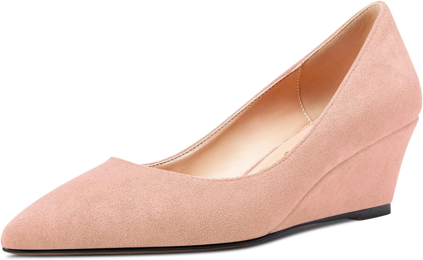HEUIVZAR Women Wedge Pumps Pointed Toe Block Chunky Mid Low Heel Slip-on Dress Shoes Classic Suede 2 Inch