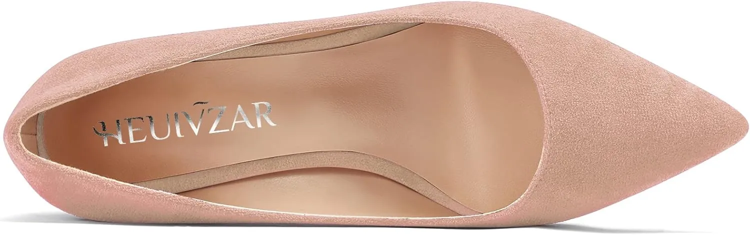 HEUIVZAR Women Wedge Pumps Pointed Toe Block Chunky Mid Low Heel Slip-on Dress Shoes Classic Suede 2 Inch