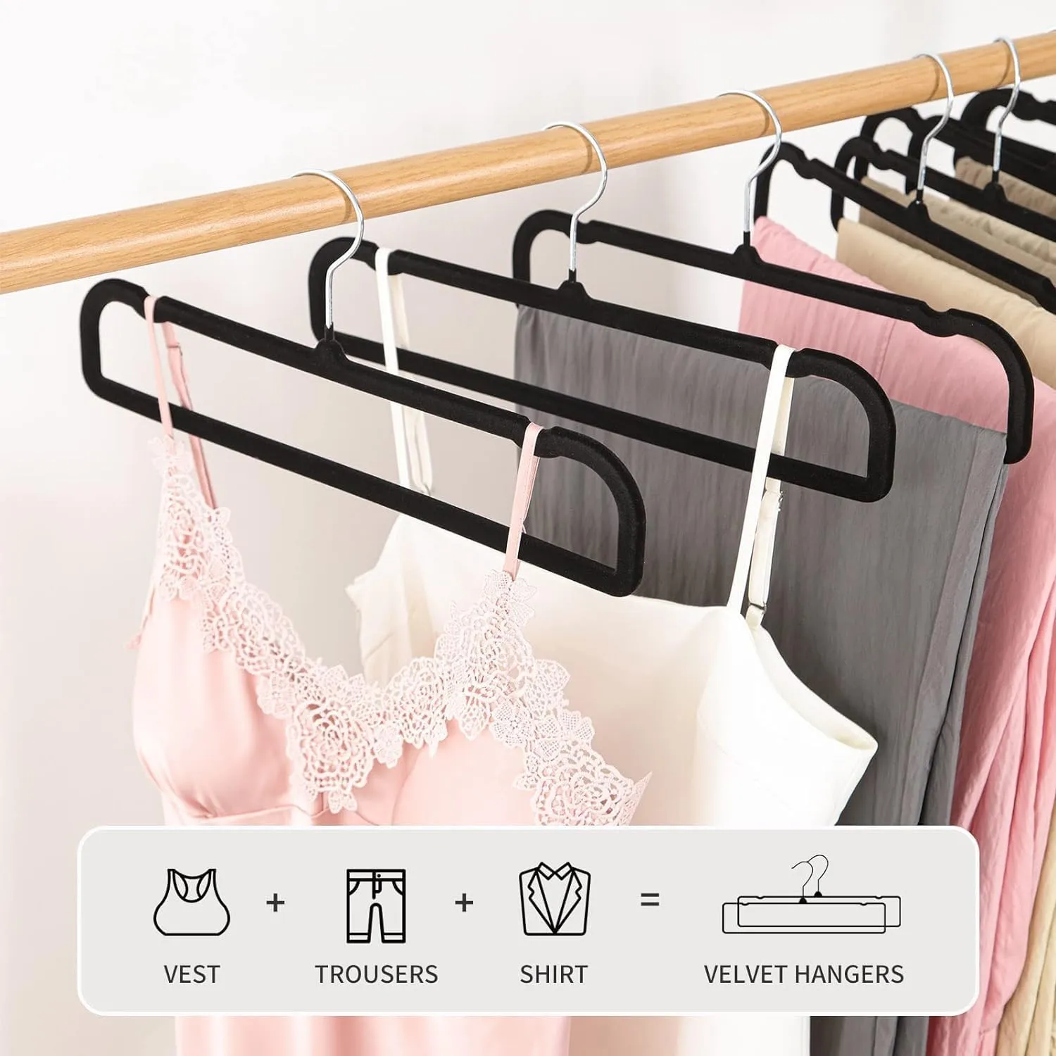 HGYZE Velvet Pants Hangers with Non Slip Bar, 20 Pack Felt Trouser Hanger, Perchas Terciopelo, Percha para Pantalones with 360° Swivel Hook for Spaghetti Strap Dresses, Shorts, Jeans, Slack, Black