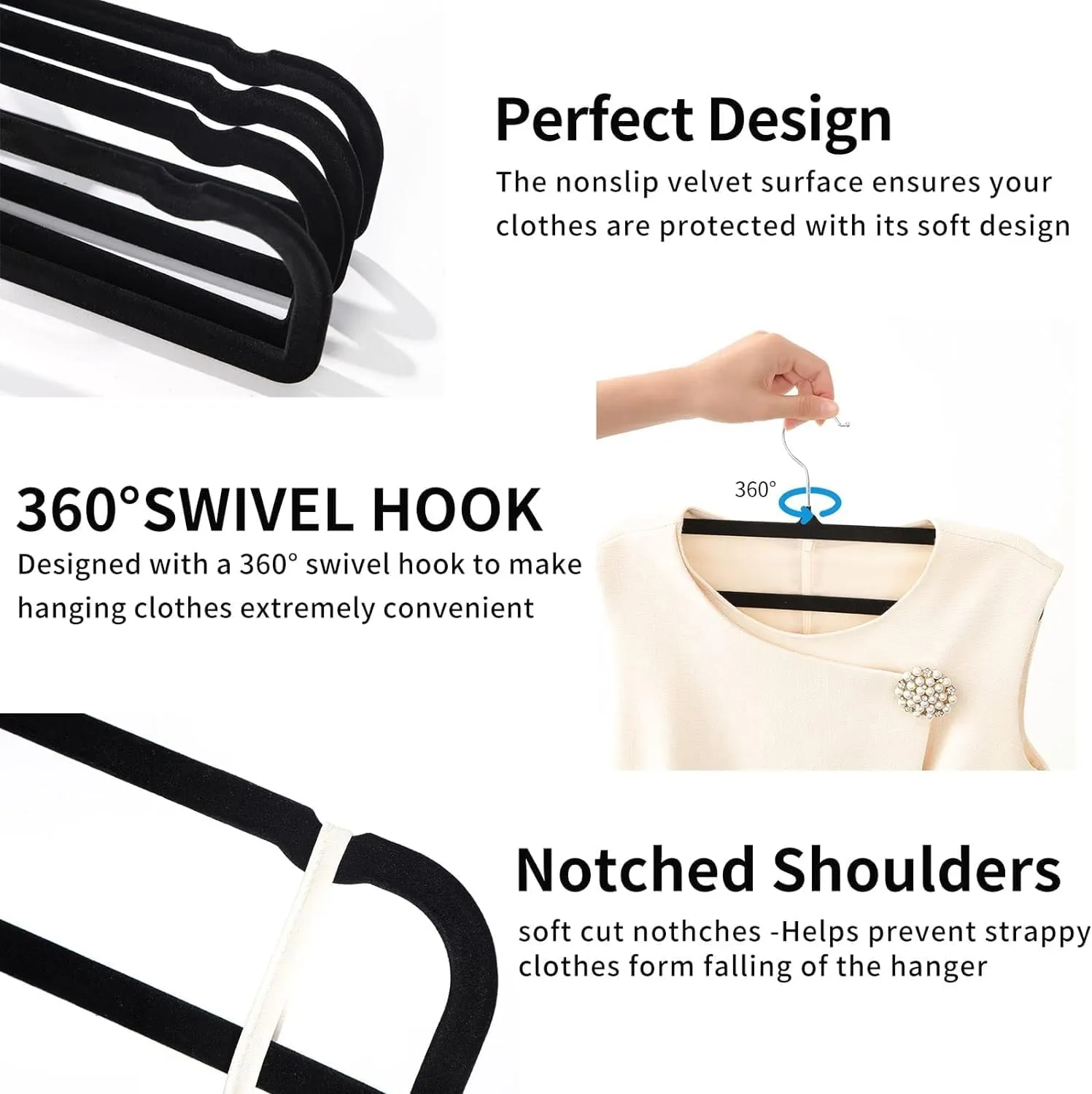 HGYZE Velvet Pants Hangers with Non Slip Bar, 20 Pack Felt Trouser Hanger, Perchas Terciopelo, Percha para Pantalones with 360° Swivel Hook for Spaghetti Strap Dresses, Shorts, Jeans, Slack, Black