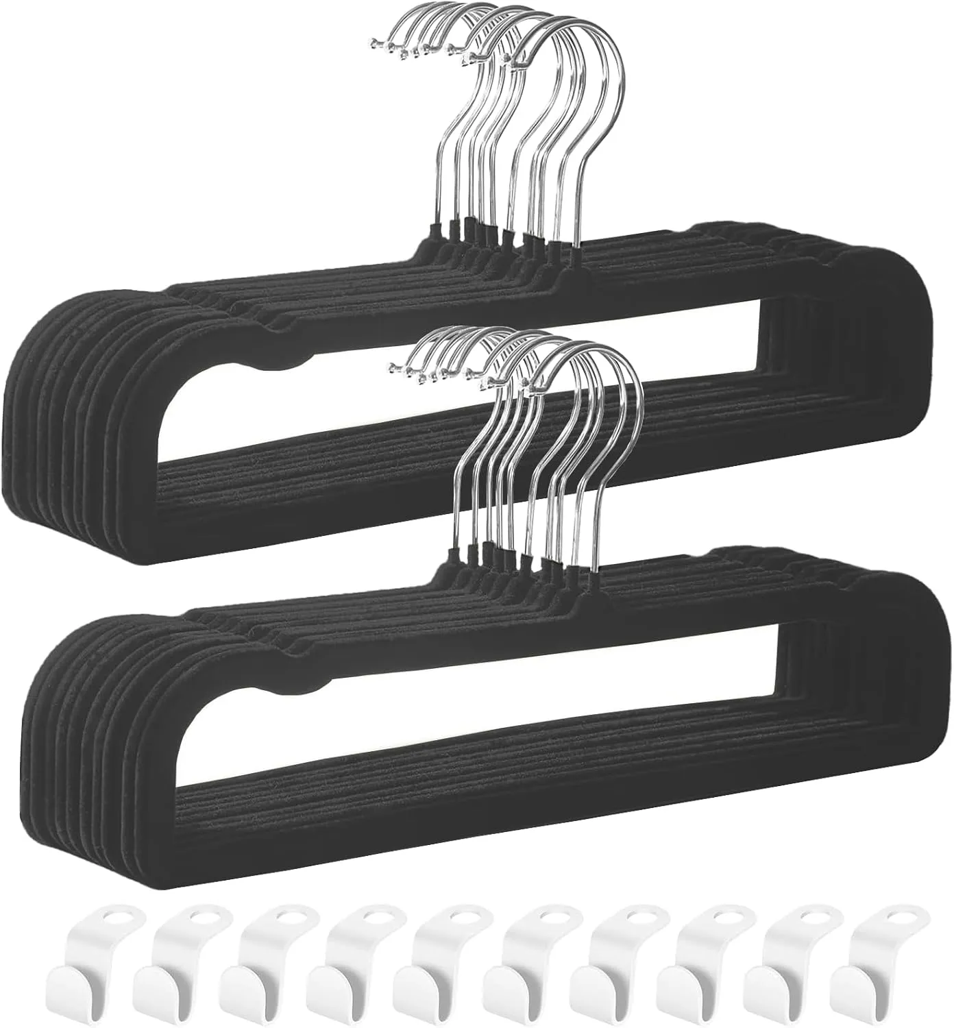 HGYZE Velvet Pants Hangers with Non Slip Bar, 20 Pack Felt Trouser Hanger, Perchas Terciopelo, Percha para Pantalones with 360° Swivel Hook for Spaghetti Strap Dresses, Shorts, Jeans, Slack, Black