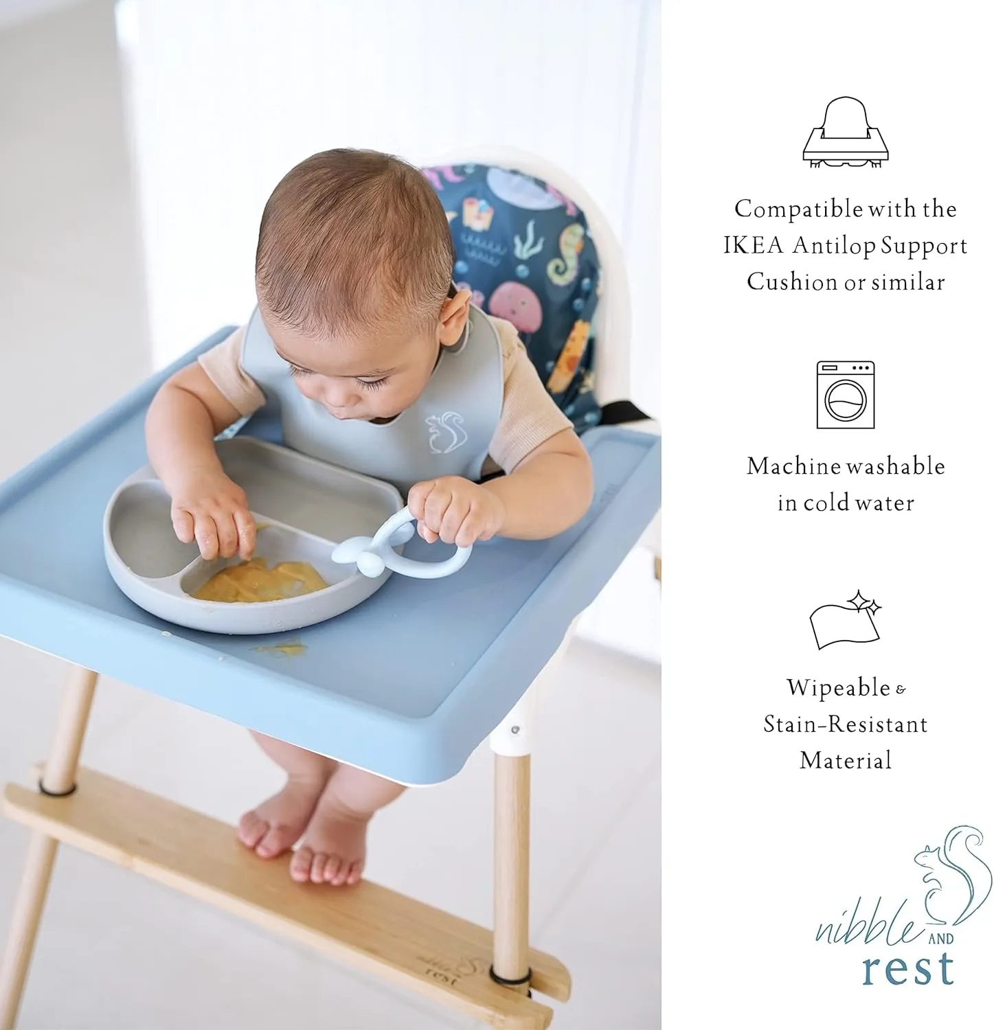 Highchair Insert Cover, Compatible for IKEA Antilop Highchair, High Chair Accessories Stain-Proof and Wipeable Insert Cover (Cushion NOT Included)(Bluerainbow)