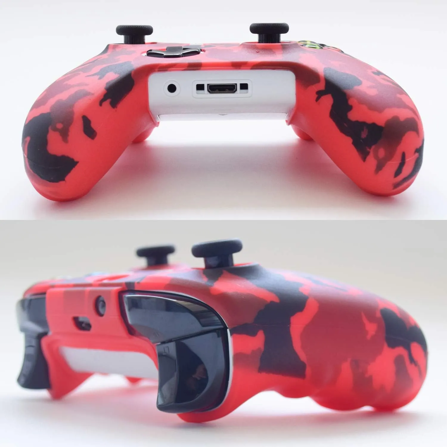 Hikfly Silicone Gel Controller Skin Protector Kit for Xbox One - Camouflage Cover with 8 Thumb Grip Caps (Blue, Red)