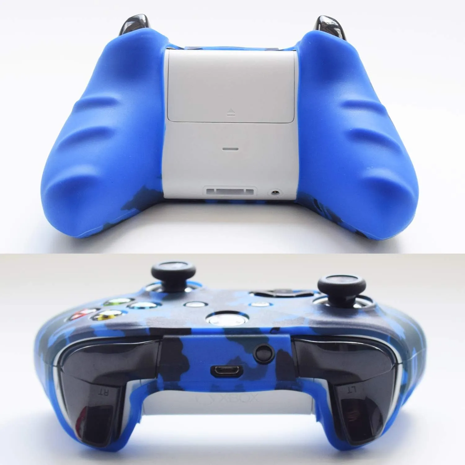 Hikfly Silicone Gel Controller Skin Protector Kit for Xbox One - Camouflage Cover with 8 Thumb Grip Caps (Blue, Red)