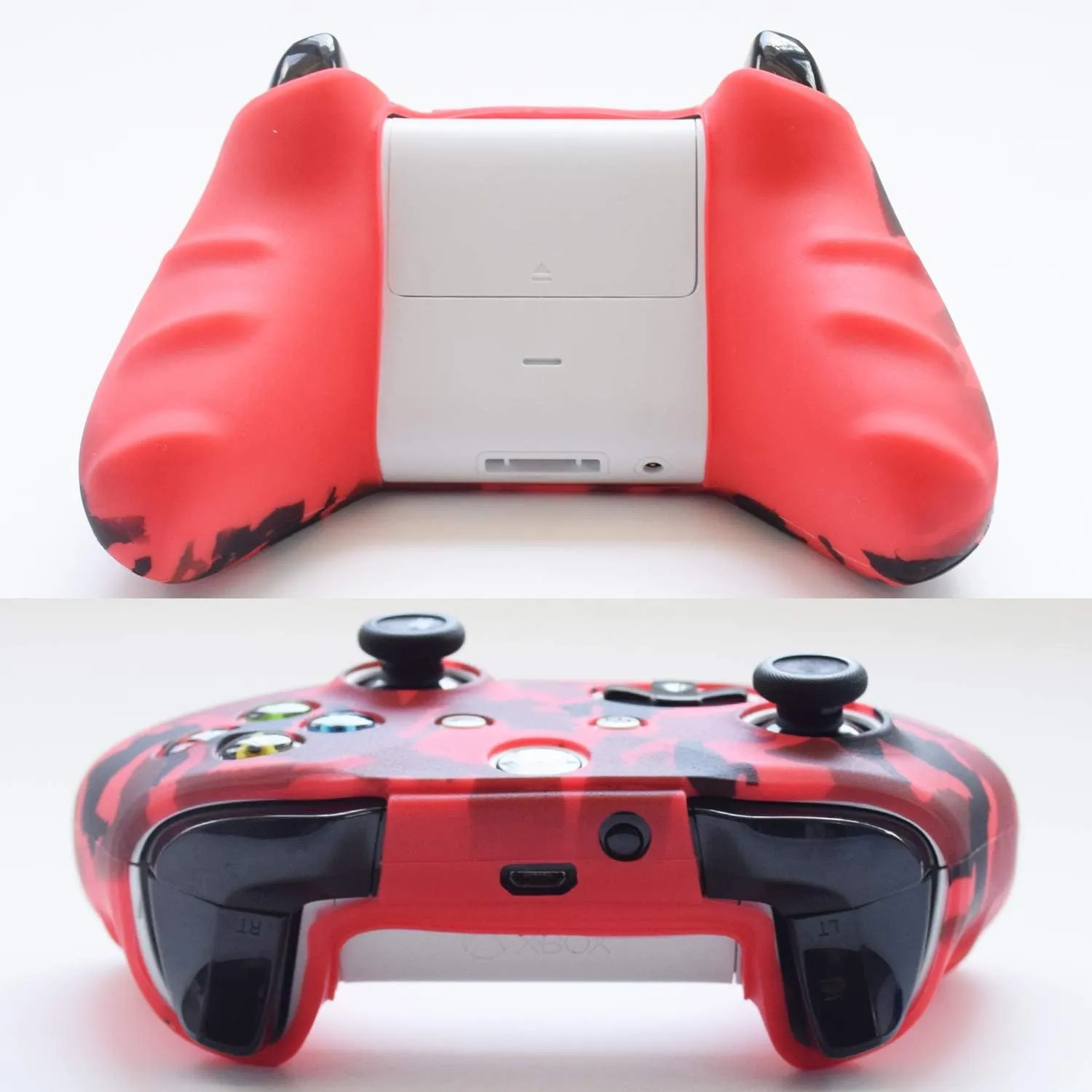 Hikfly Silicone Gel Controller Skin Protector Kit for Xbox One - Camouflage Cover with 8 Thumb Grip Caps (Blue, Red)