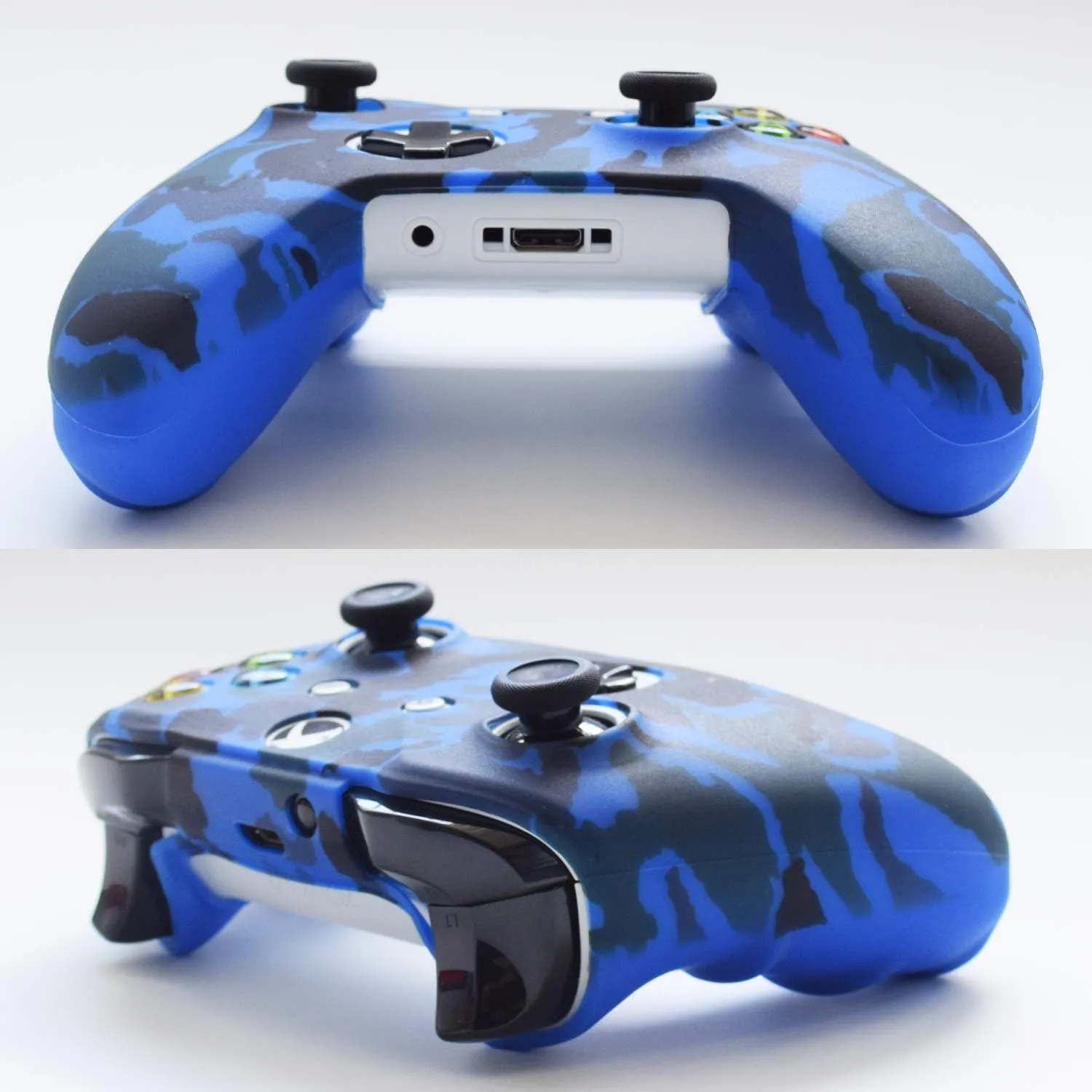 Hikfly Silicone Gel Controller Skin Protector Kit for Xbox One - Camouflage Cover with 8 Thumb Grip Caps (Blue, Red)